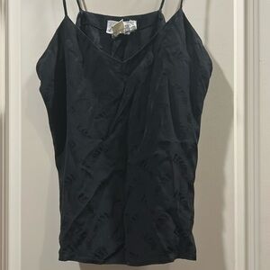 Vintage Argenti 100% Pure Silk pattern black spaghetti straps Camisole size M